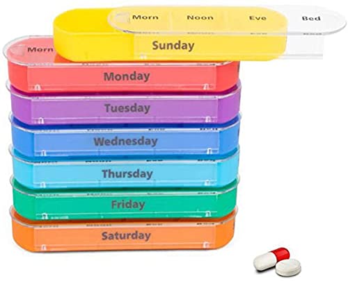 [Australia] - Tiardey 7 Day Pill Box 4 Times a Day,Weekly Medication Reminder Box Includes Orange Leather PU Carrying Case 