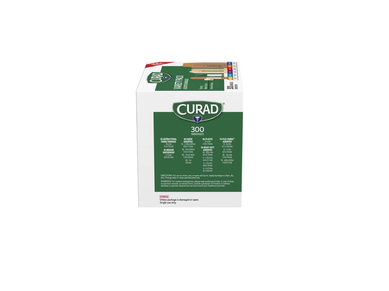 [Australia] - Curad Assorted Bandages Variety Pack 300 Pieces, including antibacterial, heavy duty, fabric, and waterproof bandages 