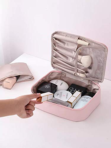 [Australia] - Cosmetic Bag, Yeiotsy Pastel Shade Travel Makeup Bags 2 in 1 Toiletry Kit Organizer with Brush Holders (Pink) Pink 