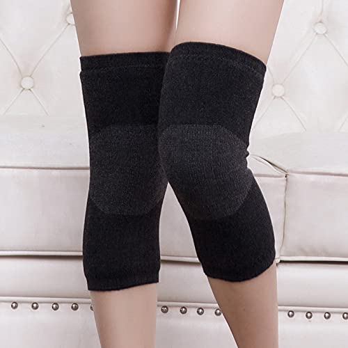 [Australia] - Men Women Thick Wool Leg Warmers Winter Rheumatic Arthritis Knee Braces Leggings Leg Sleeves Ski Cycling Running Knee Wraps Black/Plush Pad 