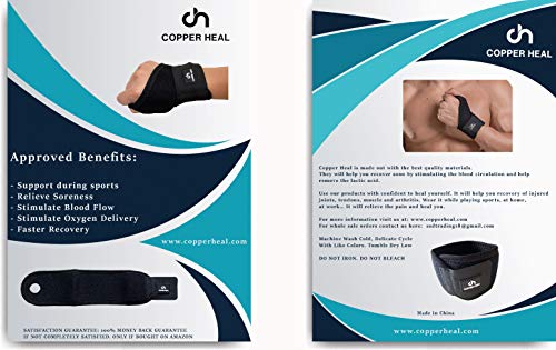 [Australia] - COPPER HEAL Adjustable Wrist Support Brace - Suitable for Both Right & Left Hands Strap Short Sleeves Wraps Medical Recovery Pain Relief Black 