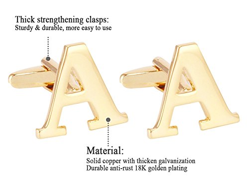 [Australia] - Salutto Men's Gold Alphabet Cufflinks 1 Pair with Gift Box A 