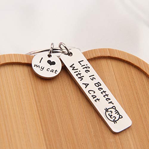 [Australia] - FEELMEM Life is Better with A Cat Keychain Cat Memes Gift Cute Cat Keychain Gift for Cat Lovers, Mom, Dad, Co-Worker, Friends silver 