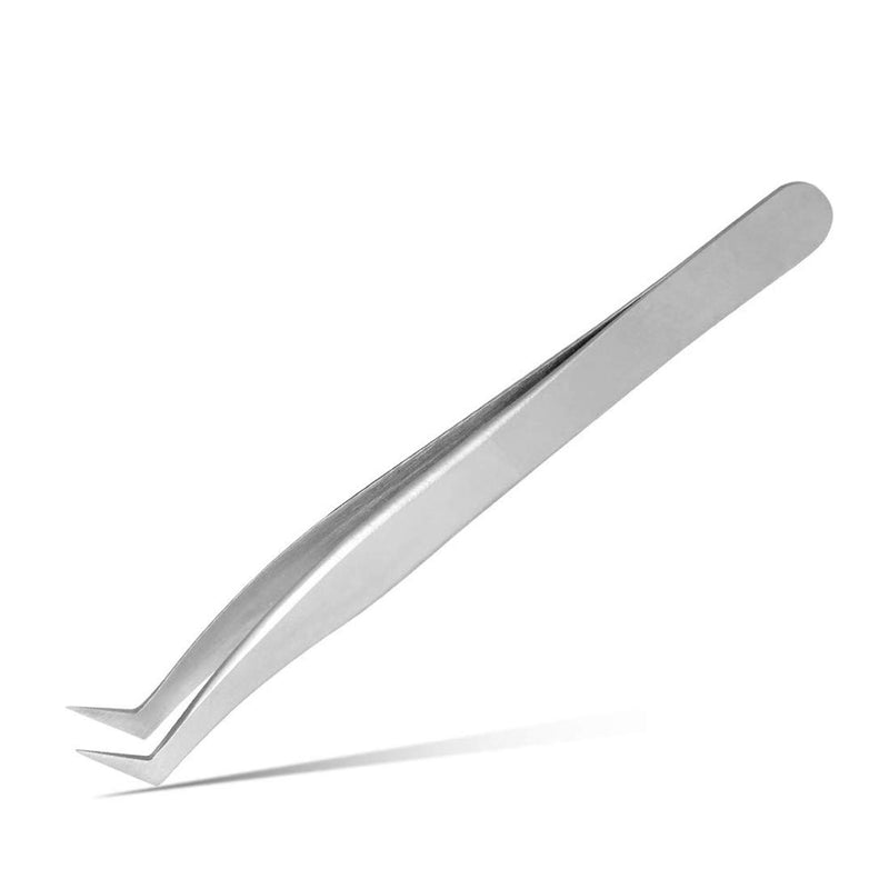 [Australia] - Volume Eyelash Extension Tweezer - FEITA Professional Angled Curved Pointed L-Shaped Precision Tweezers for 3D 4D 6D Lashes Extension - Silver 