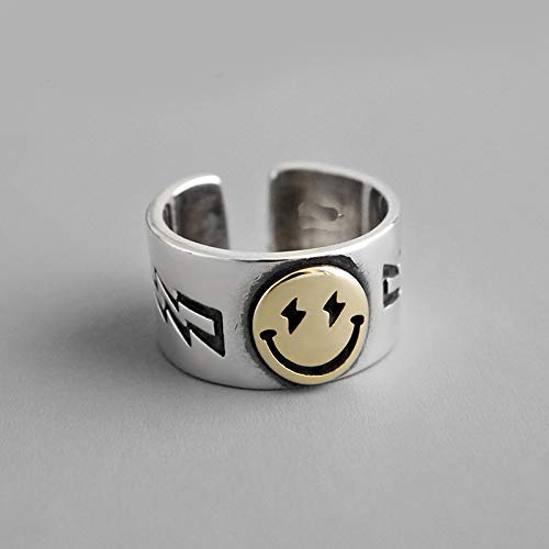 [Australia] - MELLIFO Smiley Face Ring Wide Chunky Adjustable Vintage Silver Smiling Open Ring for Women Men Style 1 