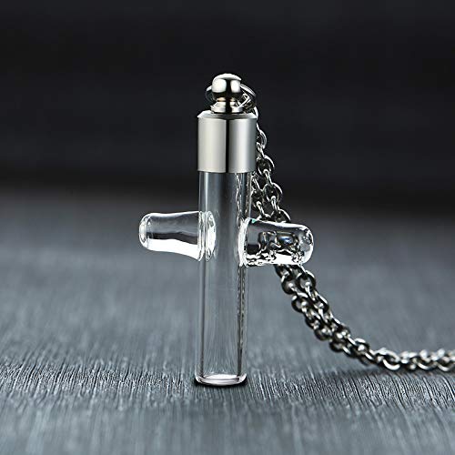 [Australia] - Rockyu Glass Cross Urn Necklaces for Ashes for Men Silver Stainless Steel Chain 24 Inch Glass Cross Pendant Openable Cremation Jewelry for Human Pets Ashes Holder 