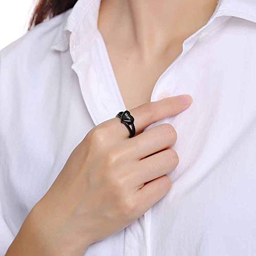 [Australia] - MEMORIALU Stainless Steel Heart Shape Black Urn Ring for Ashes Keepsake Cremation Memorial Jewelry Mom 7 