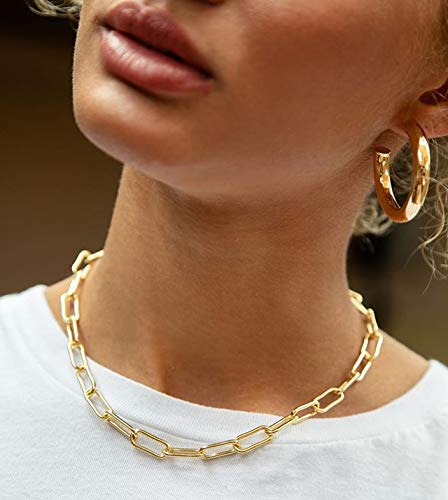 [Australia] - BOUTIQUELOVIN Women Paperclip Chain Necklace, 14K Gold Plated Chunky Link Chain Choker Necklaces for Girls, 17" Chunky Chain 
