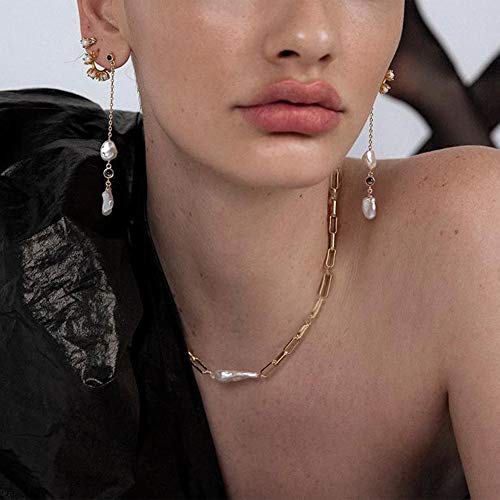 [Australia] - Une Douce Choker Necklaces for Women, Chain Link Choker Necklace, Dainty Choker with Baroque Pearl Pendant, Gold Choker Necklace with Coins, Statement Trendy Jewelry, for Women and Girls 