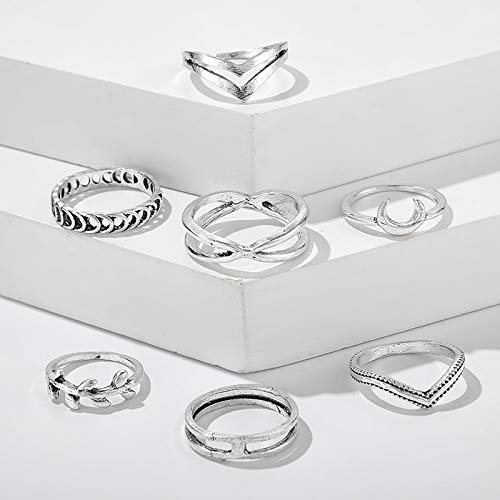[Australia] - CSIYANJRY99 Boho Silver Star Moon Knuckle Ring Set for Women Teen Girls,Vintage Crystal Stackable Midi Finger Rings A:7pcs silver 