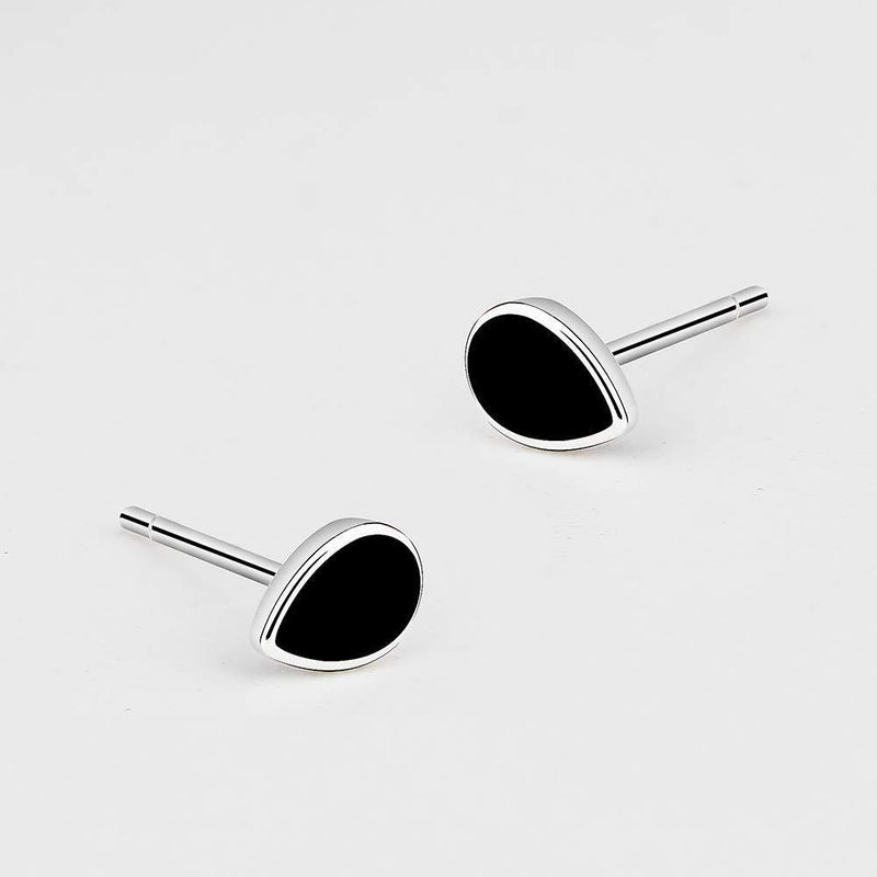 [Australia] - Meyiert 925 Sterling Silver Teardrop Black Paint Stud Earrings (with Gift Box) White 