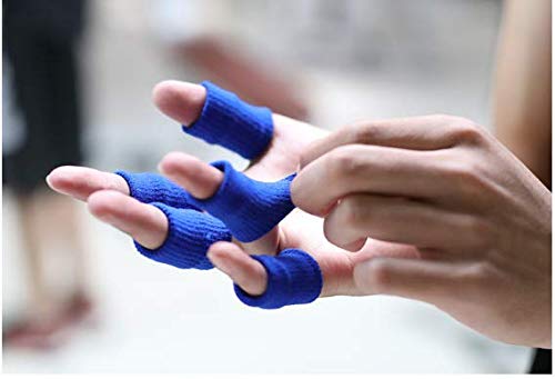 [Australia] - WOIWO 10 Pieces Blue Finger Sleeves Sports Elastic Finger Sleeve Support Protector for Volleyball Basketball Badminton Baseball Tennis Boating Gym 