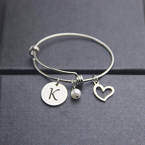 [Australia] - EIGSO Initial Bracelet Letter Bracelet with Heart Charm Memory Bracelet Jewelry Gift for her … … Initial K 20 