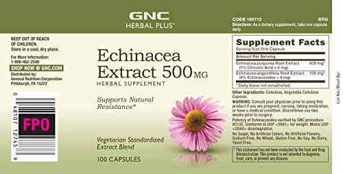 [Australia] - GNC Herbal Plus Echinacea Extract 500mg | Supports Natural Resistance | 100 Capsules 100 Count (Pack of 1) 