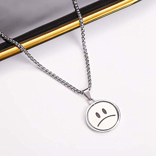 [Australia] - Yunison Flip Smile & Sad Face Stainless Steel Necklace, Simple Design for Gift Smile & Sad Face Necklace 