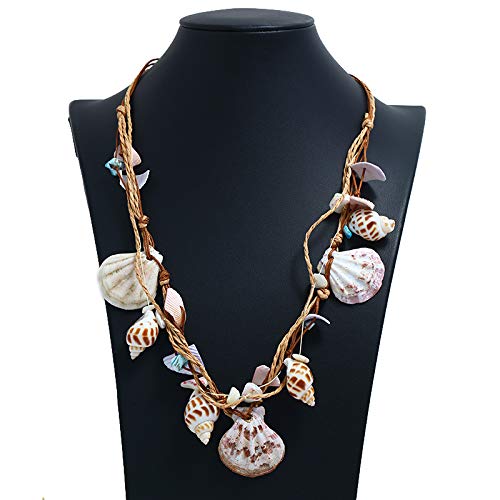 [Australia] - Boho Braided Rattan Shell Pendant necklace for Women Girls Handmade Wovening Hanging Multilayer Long Chain Friendship Waterproof Jewelry 