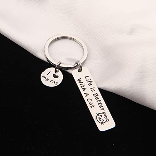 [Australia] - FEELMEM Life is Better with A Cat Keychain Cat Memes Gift Cute Cat Keychain Gift for Cat Lovers, Mom, Dad, Co-Worker, Friends silver 