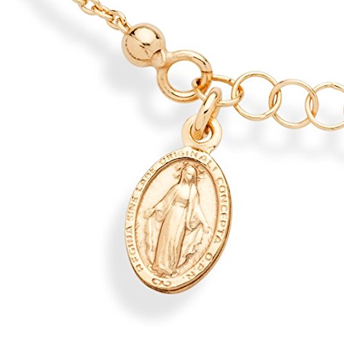 [Australia] - Miabella 18K Gold Over Sterling Silver Italian Rosary Cross Bead Charm Link Chain Bracelet for Women Teen Girls, Adjustable 6-7 or 7-8 Inch 925 Made in Italy 6" to 7" 