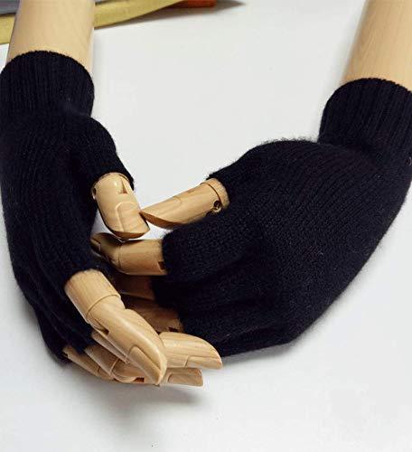 [Australia] - Prettystern 100% cashmere Half-finger Gloves Wirst Warmers Gauntlets cuffs for Women, 7.9" / 3.54" Black 