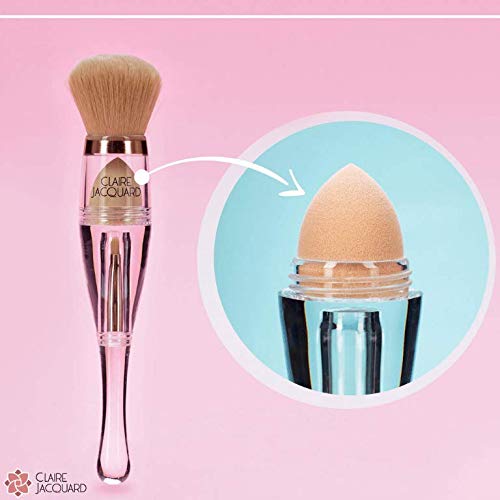 [Australia] - Claire Jacquard 3 in 1 Rose De Luxe Makeup Brush - Mineral Powder Brush, Beauty Sponge, Angled Brow Brush - Ultra Portable, Perfect for Travel - Easy to Use Whether Professional or A Beginner Single Pack 