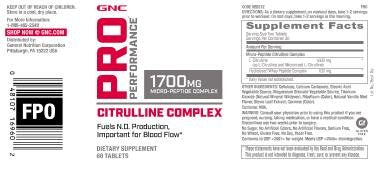 [Australia] - GNC Pro Performance Citrulline Complex 1700mg, 60 Tablets, Fuels Nitric Oxide Production for Healthy Blood Flow 