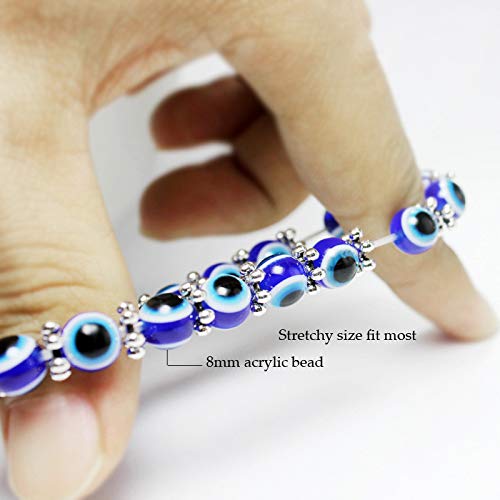 [Australia] - SUMMER LOVE Evil Eye Hamsa Blue Beaded Charm Stretch Bracelet Hand of Fatima Turkish Evil Eye Lucky Bracelet for Protection and Blessing 10mm evil eye 