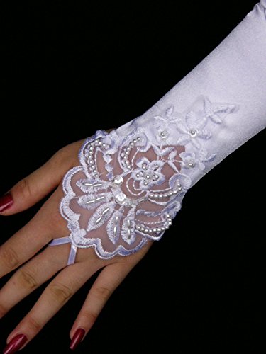 [Australia] - Venus Jewelry Women's 18" Beaded Shirred Fingerless Gloves One Size Ivory 