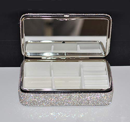 [Australia] - Bestbling Bling Crystal Leather Portable Travel Jewelry Box Organizer Display Storage Case for Rings Earrings Necklace (Silver) Silver 