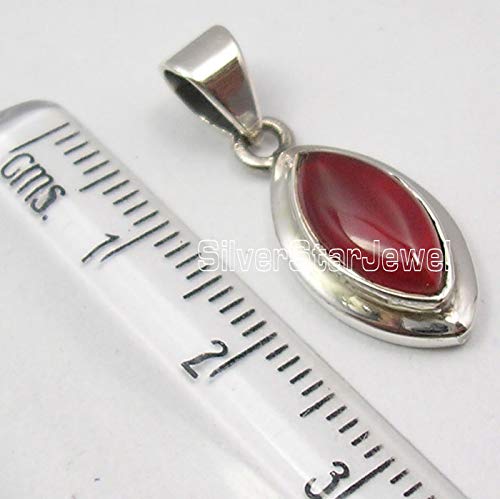 [Australia] - SilverStarJewel 925 Sterling Silver Marquise Cabochon Carnelian Pendant 1" New Art 