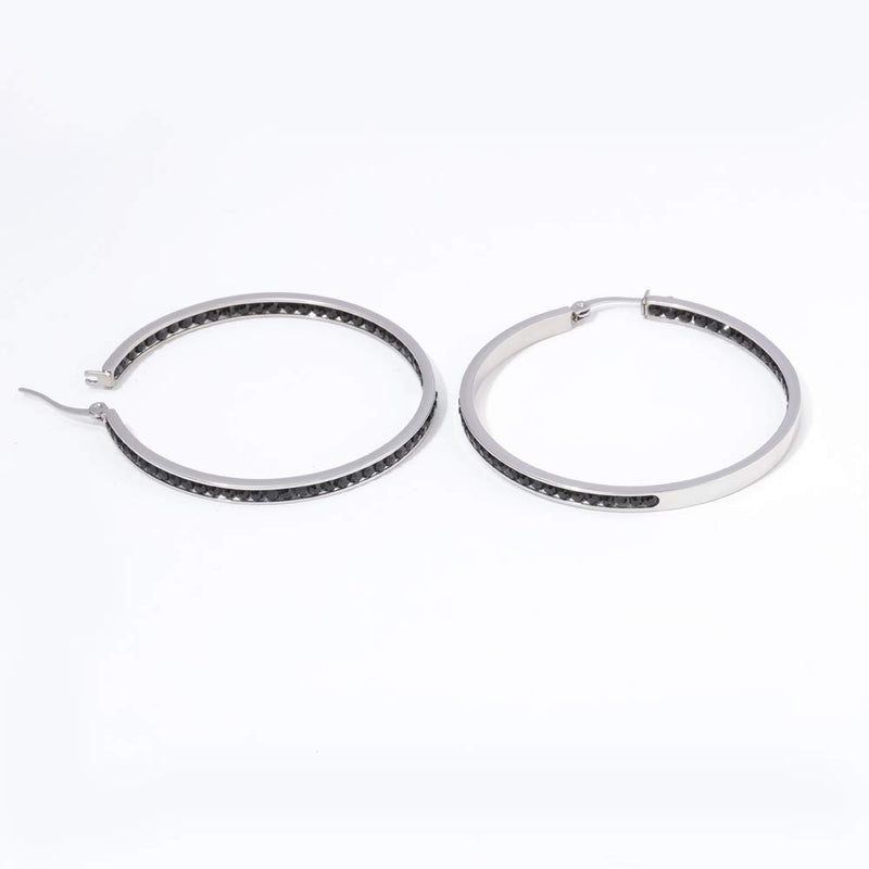 [Australia] - CiNily Mult-colors Crystal Stainless Steel Hoop Earring for Women Hypoallergenic Jewelry for Sensitive Ears Large Big Hoop Earrings 2" Black 