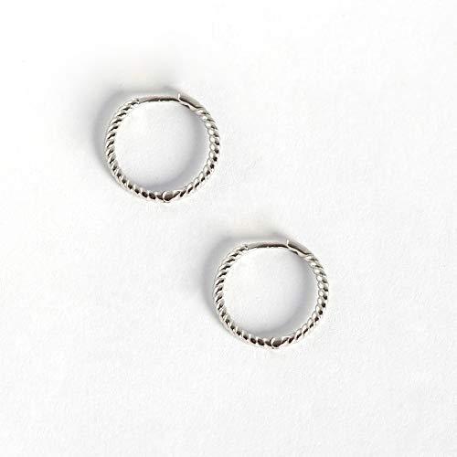 [Australia] - 925 Sterling Silver Gold Cute Twisted Hoop Earrings 7.5mm 12mm Simple Hinged Cartilage Tragus Bali Huggie Sleeper Hooped Earrings For Women Mens 12mm Silver 