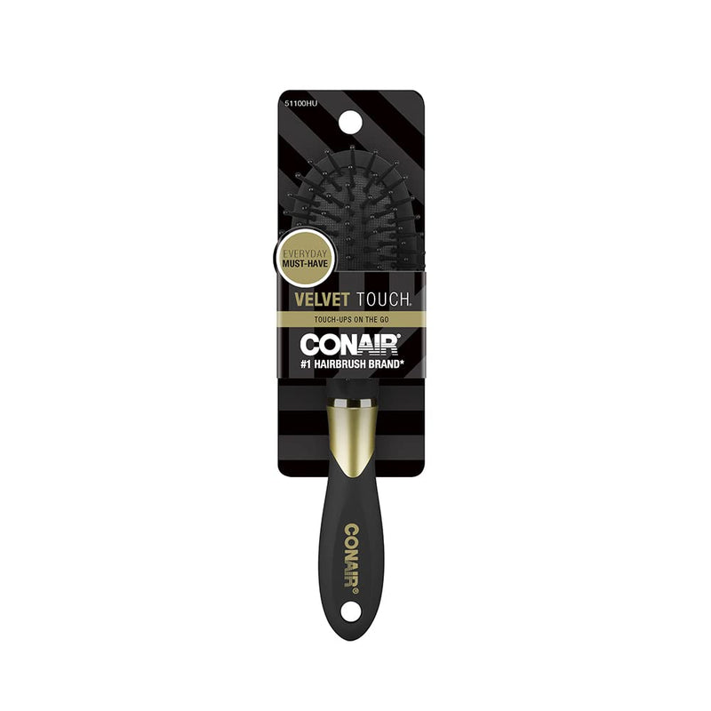 [Australia] - Conair Velvet Touch Mid-Size Cushion Hair Brush with Nylon Bristles and Soft-Touch Handle for On-the-Go Touch-Ups (Colors and Packaging Vary), 1 Count 