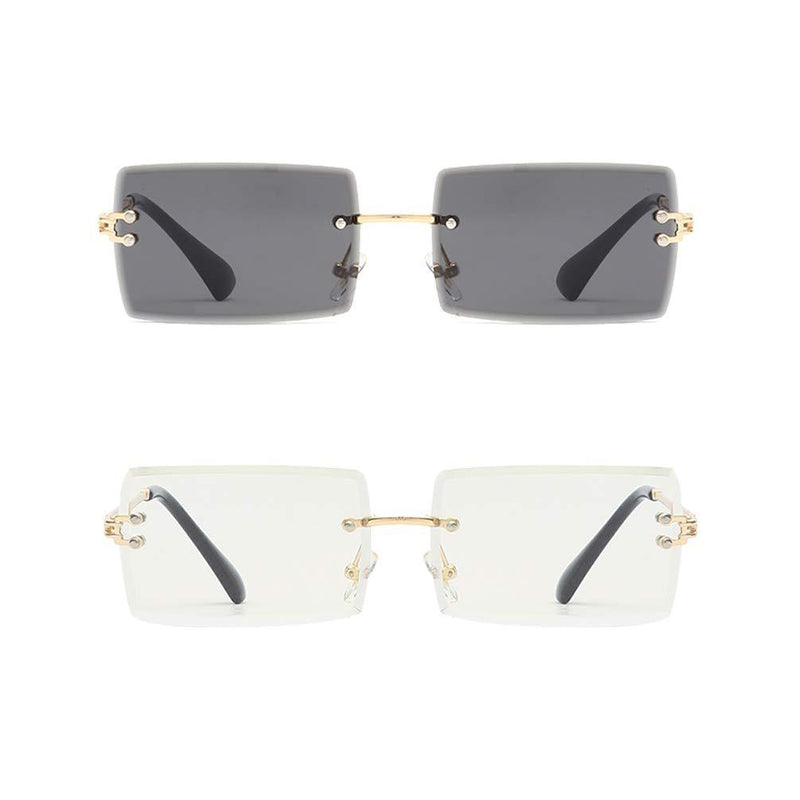 [Australia] - Long Keeper Rimless Rectangle Sunglasses UV400 Protection Antiglare Fashion Frameless Square Glasses for Women Men Gold Grey+gold Clear 
