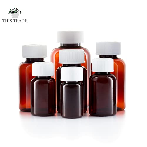 [Australia] - 200ml Pill pots with lids, Empty Plastic Medicine Amber Bottles, Pill Storage containers with Screw Child Safe caps, Very Strong Medicine Storage Bottles (6) 