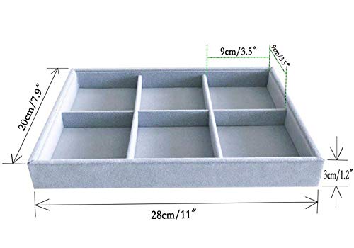 [Australia] - Svea Display 6-Grid Stackable Premium Quality Grey Velvet Jewelry Organizer Multi Function Rearrangeable Divider for Collectibles Jewelry Necklace Earring Ring Buttons Precious Stone Art Delicate 