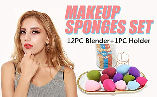 [Australia] - Makeup Sponge Blender Beauty Sponge Set 12pcs and Beauty Foundation Sponge Blender Holder 1PCS,Blending Sponges Cosmetic Puff Flawless for Cream, Liquid Foundation & Powder,Gift for Women 