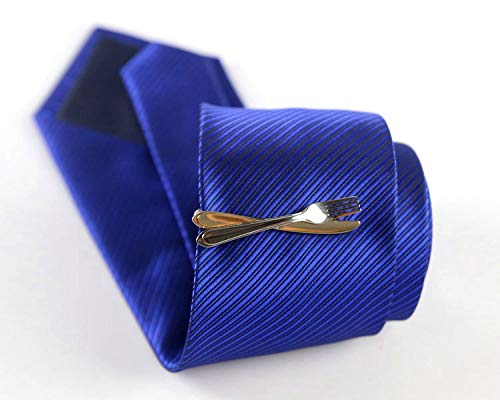 [Australia] - Flairs New York Gentleman's Premium Handmade Artisan Tie Bars Clips Cufflinks 2.0 Inches Gold Knife / Silver Fork 