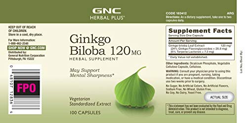 [Australia] - GNC Herbal Plus Ginkgo Biloba 120mg | Supports Mental Sharpness, Vegetarian | 100 Capsules 