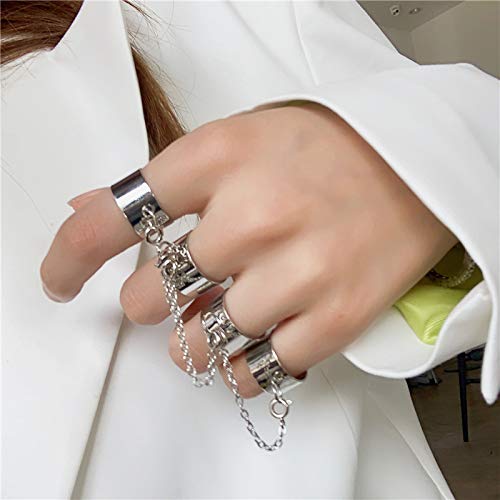 [Australia] - INENIMARTJ Punk Multi Layer Chain Finger Rings Adjustable Stackable Vintage boho Silver Statement Ring for Women Girls boy 