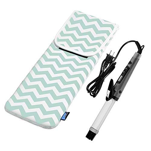 [Australia] - BCP Aqua Blue Chervon Water-Resistant Neoprene Curling Iron Holder Flat Iron Curling Wand Travel Cover Case Bag Pouch 15 x 5 Inches 