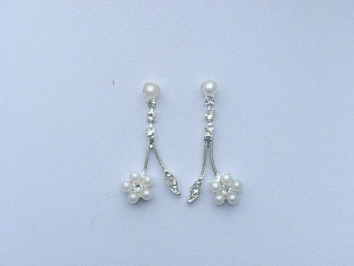 [Australia] - Crystal Flower Leaf Bridal Wedding Necklace Earrings Set - Silver Plated Faux Pearls N143 