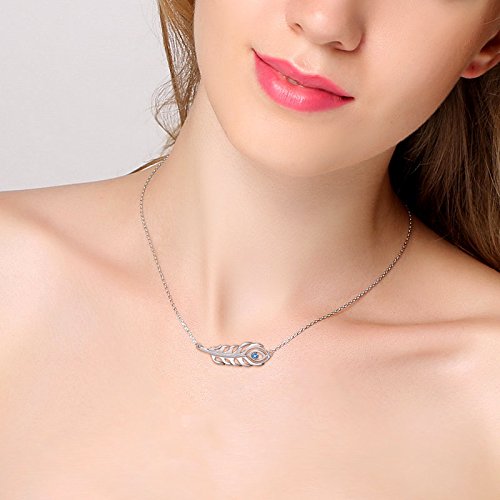 [Australia] - Sterling Silver Forever Love Animal Heart Pendant Necklace for Women Girlfriend Daughter Graduation Gift, 18 Inches Peacock feather 