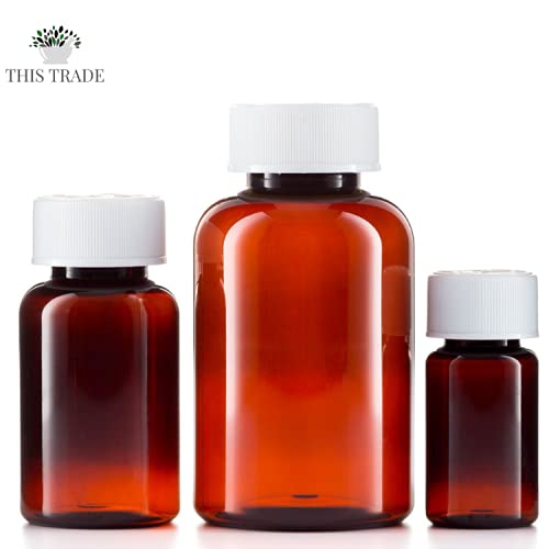 [Australia] - 200ml Pill pots with lids, Empty Plastic Medicine Amber Bottles, Pill Storage containers with Screw Child Safe caps, Very Strong Medicine Storage Bottles (6) 