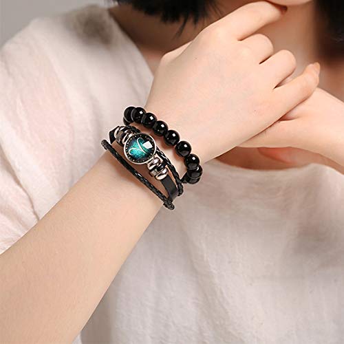 [Australia] - Retro 2pcs Sagittarius Zodiac Bracelet for men 12 Constellation Beaded Hand Woven Leather Bracelets Braided Punk Chain Cuff (Sagittarius)… Aquarius 