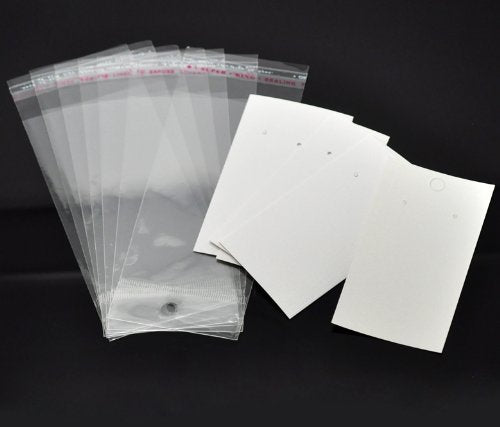 [Australia] - Blank for You to Customize - Paper & Plastic Jewelry Earrings Display Cards Rectangle White W/Self-Seal Bags (100) 100 