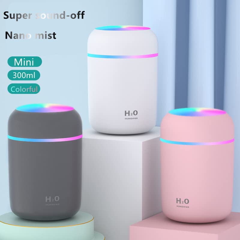 [Australia] - Colorful Cool Mini Cute Humidifier USB 300ml Portable with 7 Colors 2 Fog Mode Ultra Quiet Suitable for Home Car Bedroom Office and Travel (White) White 