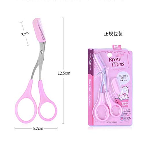 [Australia] - KDDOM 1 Pcs Stainless Steel Eyebrow Scissors With Comb,Curved Eyebrow Trimmer Grooming Small Scissors(Pink) 