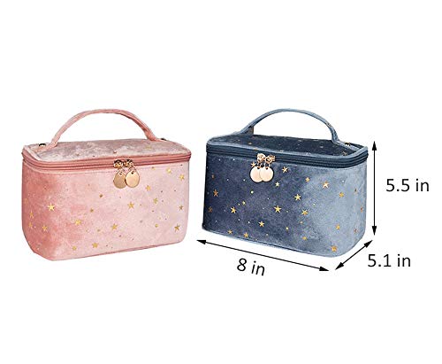 [Australia] - HOYOFO Women Velvet Makeup Bag with Makeup Brush Holder Travel Cosmetic Bags with Handle Starry Make up Pouch Bag, A Pink 