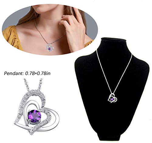 [Australia] - yfstyle Jewelry Set Heart Necklace Earrings for Women Girls, Heart Shaped Drop Hook Earrings & Pendant Necklaces with Cubic Zircon Setting, Crystal Jewellery Set Mother's Day Gift purple 