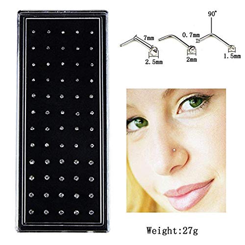 [Australia] - SMUOBT 120pcs 22G L Shaped Stainless Steel Nose Studs Rings Piercing Pin Body Jewelry 1.5mm 2mm 2.5mm a Set White and Colour 